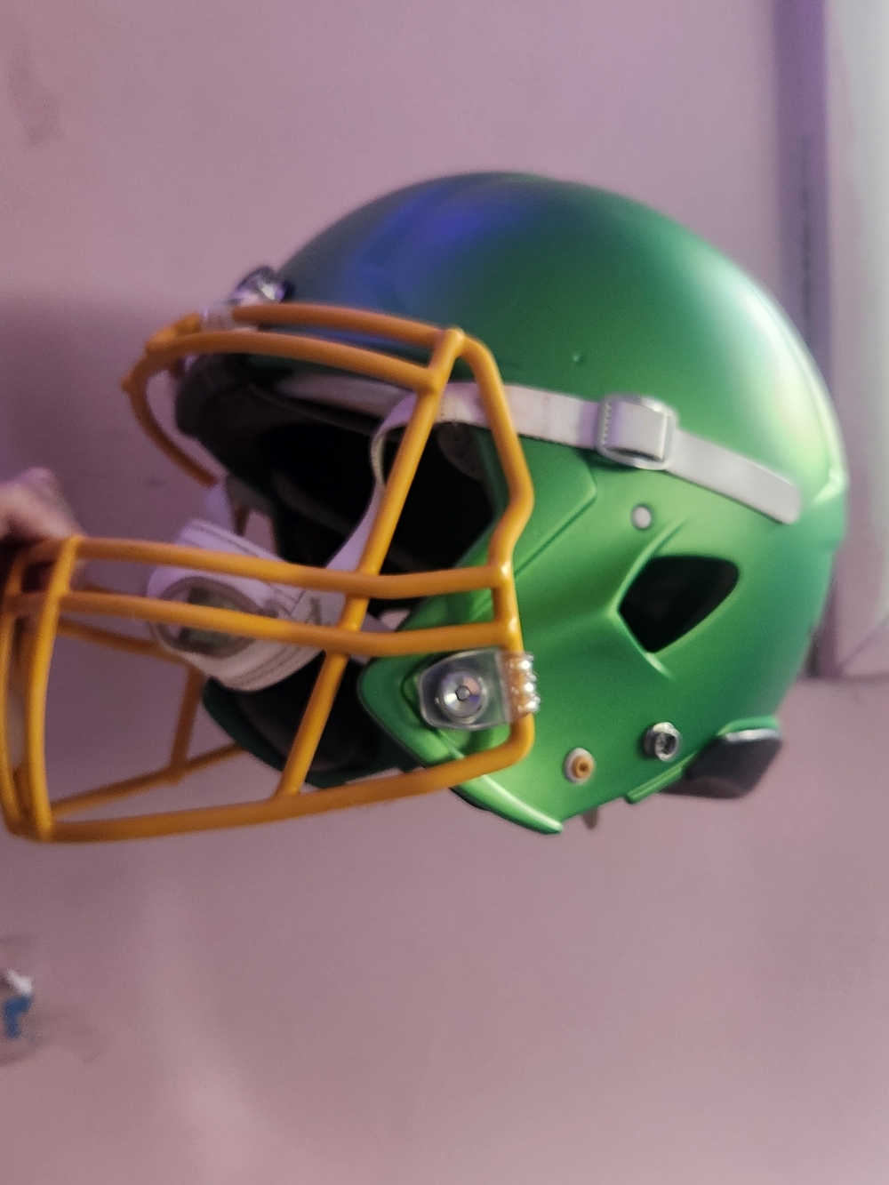 Men's Green Football Helmet with Yellow Facemask